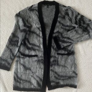 White House Black Market Fuzzy Gray and Black Cardigan